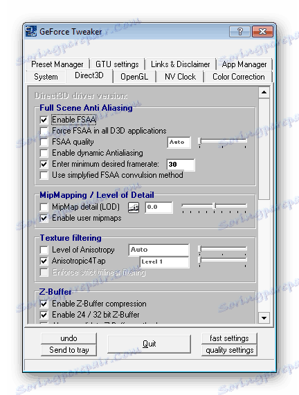 Ustawienia Direct3D w GeForce Tweak Utility