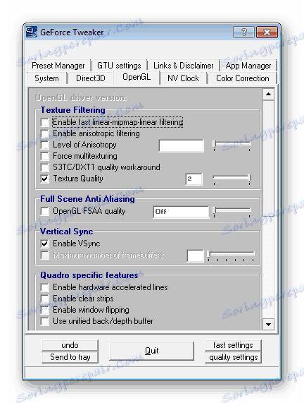 Ustawianie opcji OpenGL w GeForce Tweak Utility