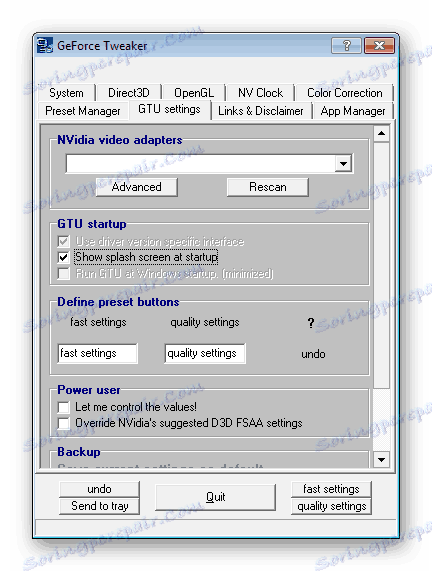 Podstawowe ustawienia narzędzia GeForce Tweak