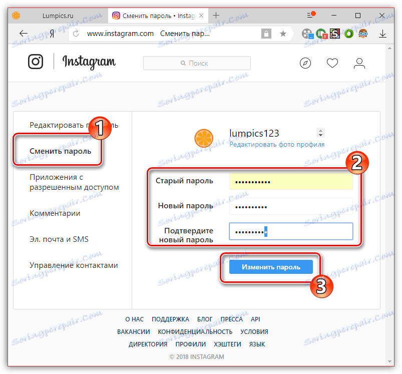 Změňte heslo na webu společnosti Instagram