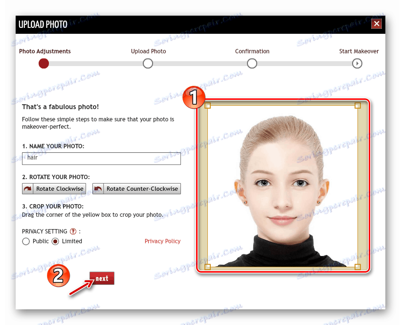 Obrezovanje fotografij v spletno storitev TAAZ Virtual Makeover