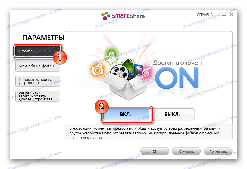 Proces zapínania služby Smart Share