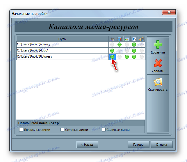 В прозореца за първоначални настройки в програмата Home Media Server в Windows 7 е активиран нов тип съдържание