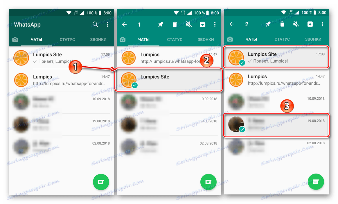 Избор на чатове, които искате да изтриете в Messenger за WattsAp за Android