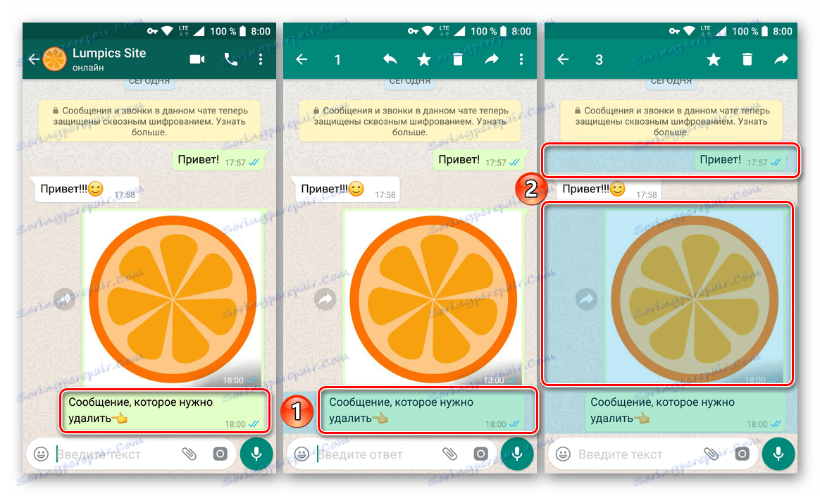 Vyberte několik zpráv, které chcete smazat od partnera v aplikaci Android WhatsApp