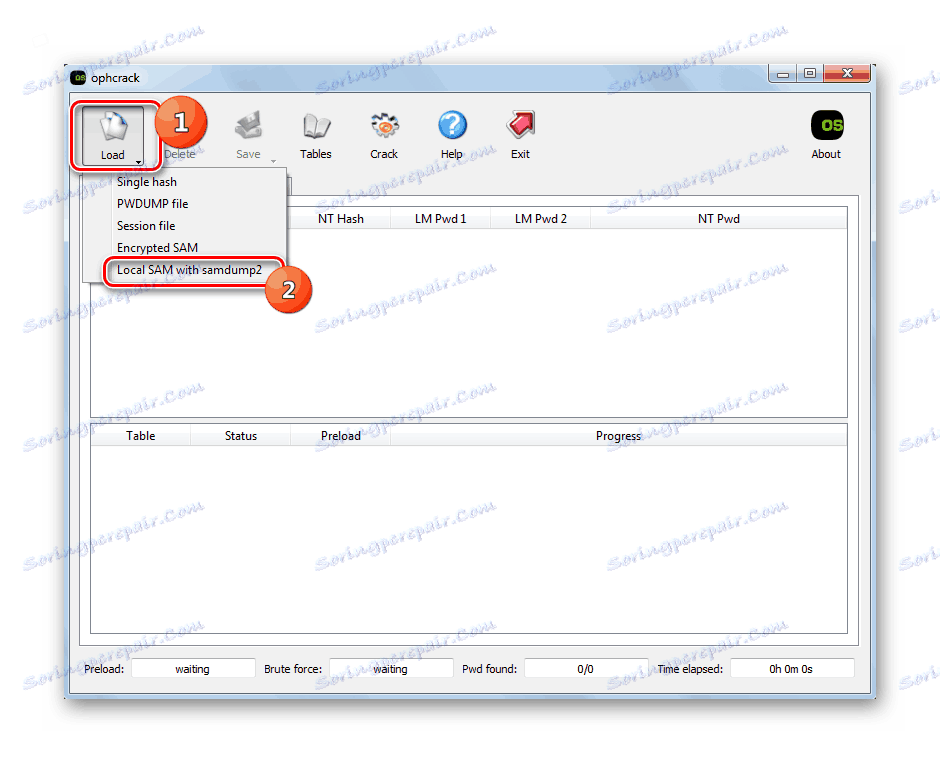 Отидете при търсенето на профили в системата в програмата Ophcrack в Windows 7