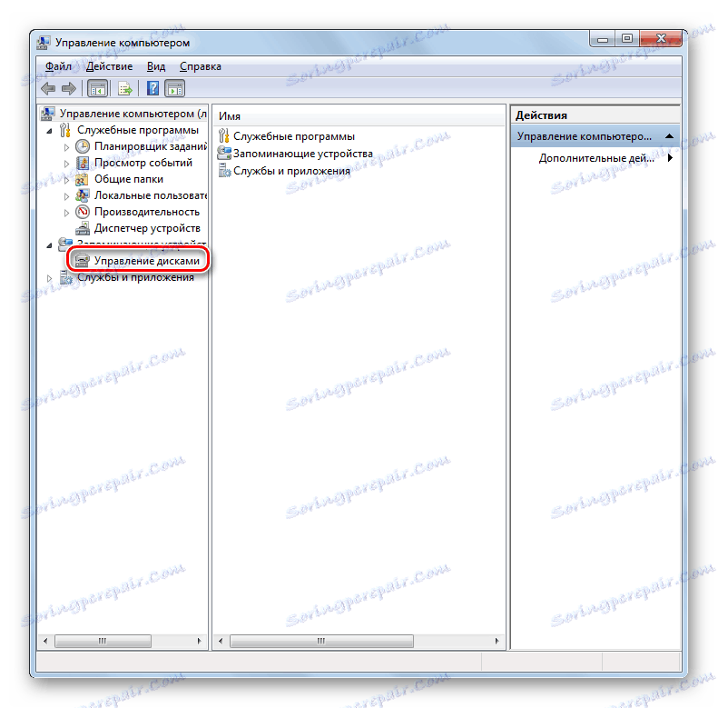 Odprite razdelek Upravljanje diskov orodja za upravljanje računalnika v operacijskem sistemu Windows 7