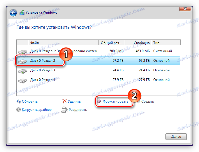 formátování oddílů při instalaci Windows