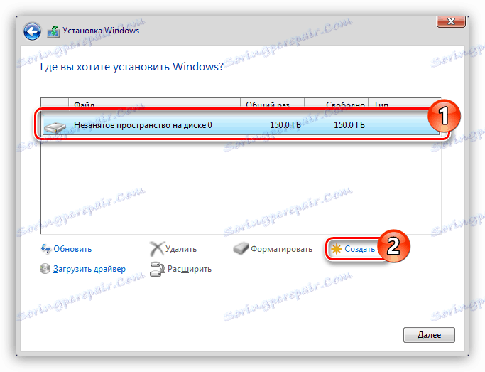 abyste vytvořili nový oddíl při instalaci oken