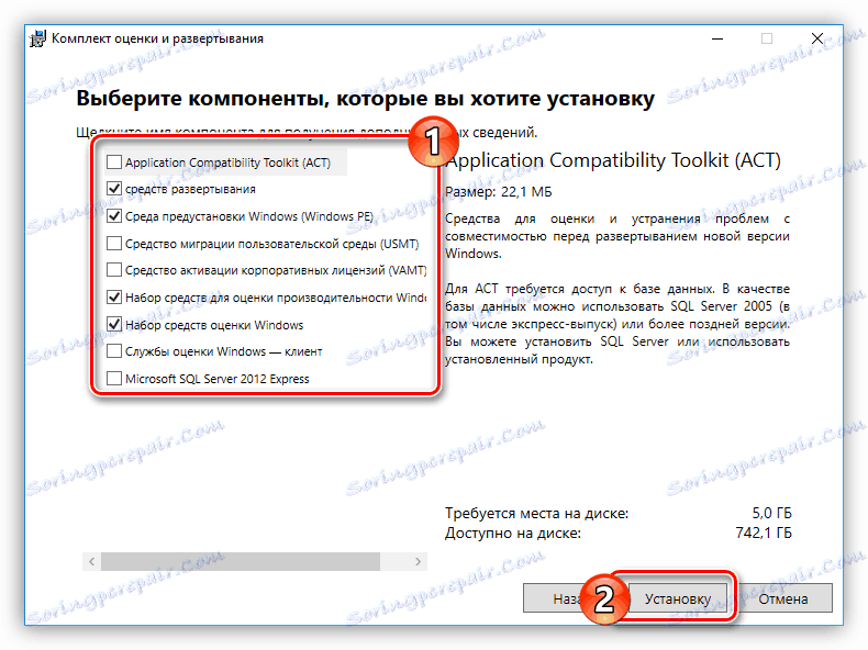 výběr součástek, které mají být instalovány v instalační sadě pro hodnocení a nasazení
