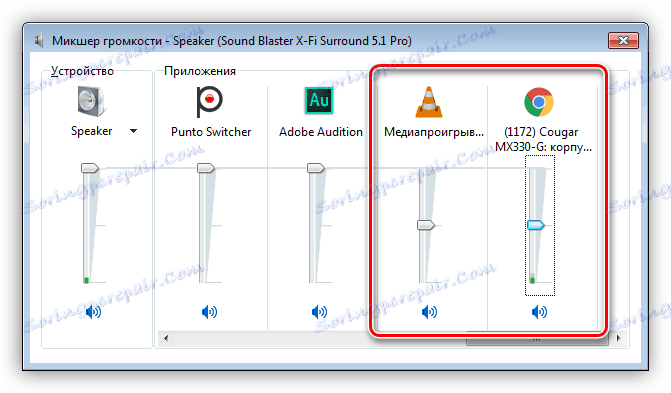 Налаштування рівня гучності в додатках за допомогою мікшера в Windows 7