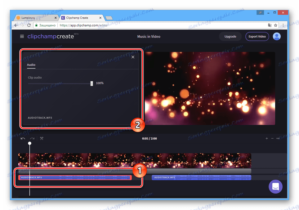 Отваряне на панела с настройки за музика на уебсайта на Clipchamp