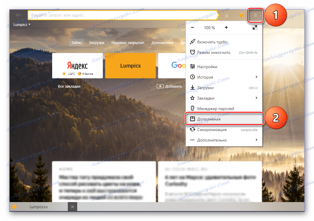 انتقل إلى قسم الإضافات في إعدادات متصفح Yandex.