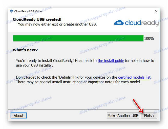 Poruka o uspješnoj operaciji za stvaranje bljeskalice s operativnim sustavom Chrome OS koji se može podići u CloudReady USB Maker