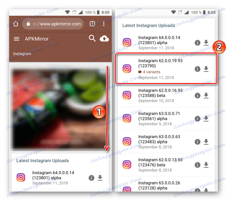 Hľadanie správnej verzie Instagram pre inštaláciu cez APK