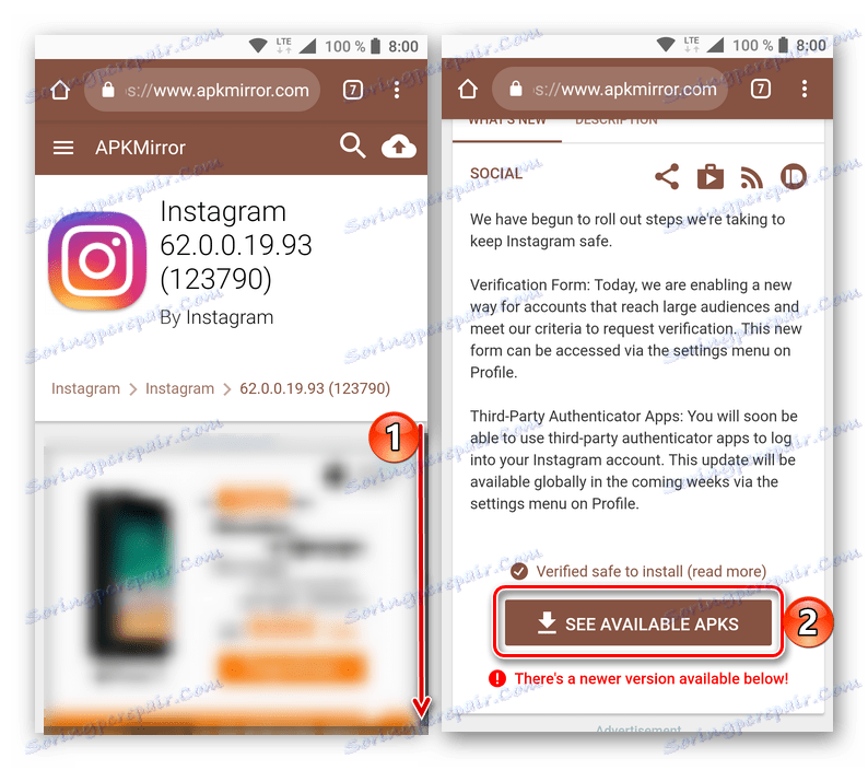 Prepnite na zobrazenie dostupných verzií aplikácie Instagram pre inštaláciu pomocou APK
