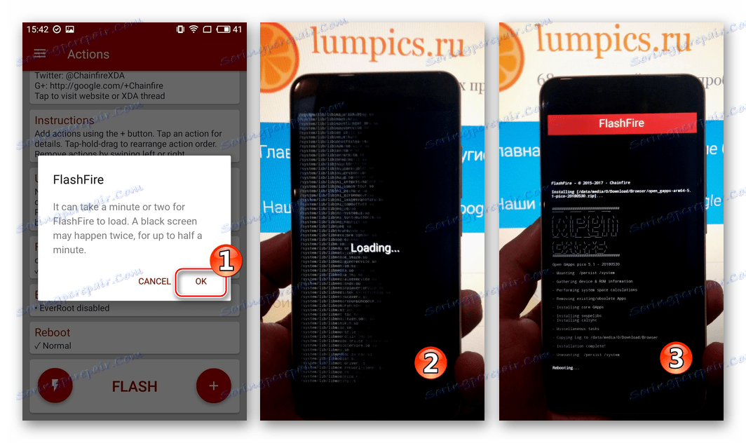 Trh služby Google Play na Meizu OpenGapps bliká proces FlashFire