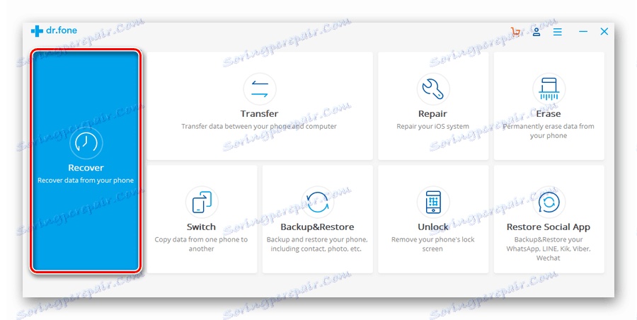 Główne okno programu Wondershare Dr.Fone Android Toolkit
