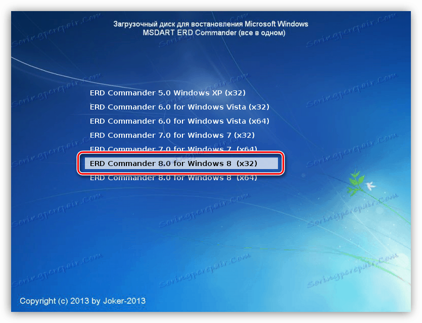 Izbira različice in prilagodljivosti sistema pri zagonu iz distribucije ERD Commander