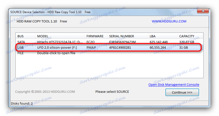 Izbira vira bliskovnega pogona v orodjih Raw Raw Copy HDD za reševanje težave z vhodno-izhodnimi informacijami na bliskovnem pogonu
