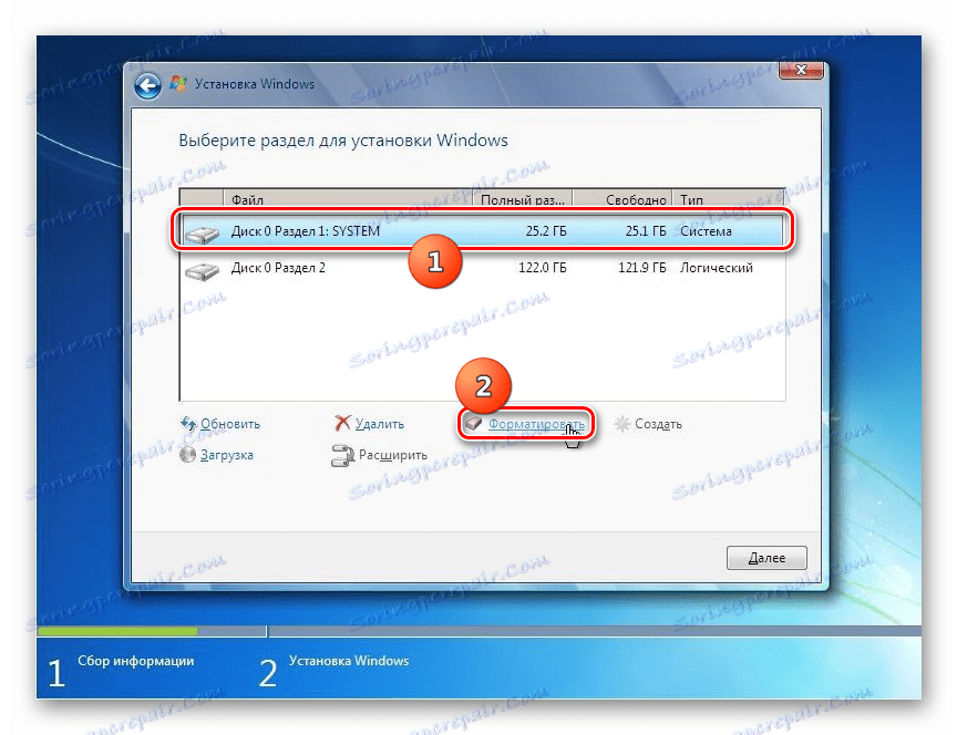 Перехід до форматування системного диска у вікні установки Windows 7