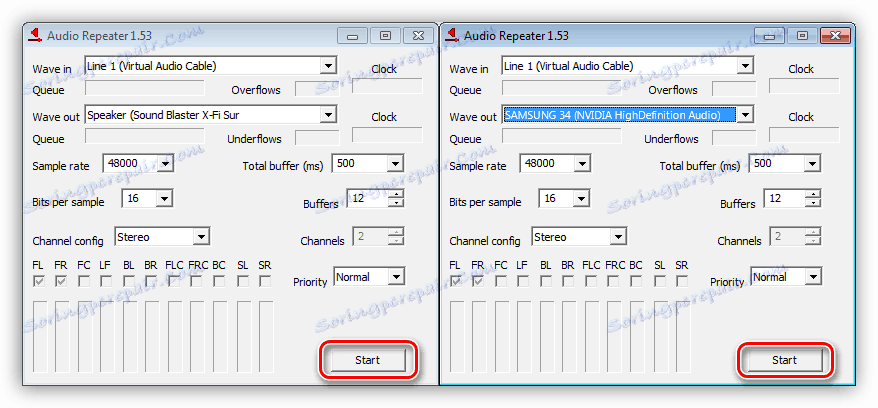 Пускане на аудио излъчване към различни устройства в програмата Audio Repeater