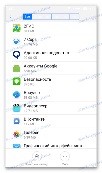 Seznam aplikacij v nastavitvah za Android
