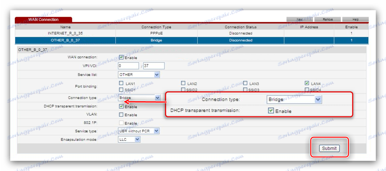 Nastavte typ připojení a uložte konfiguraci pro nastavení IPTV v Huawei HG532e