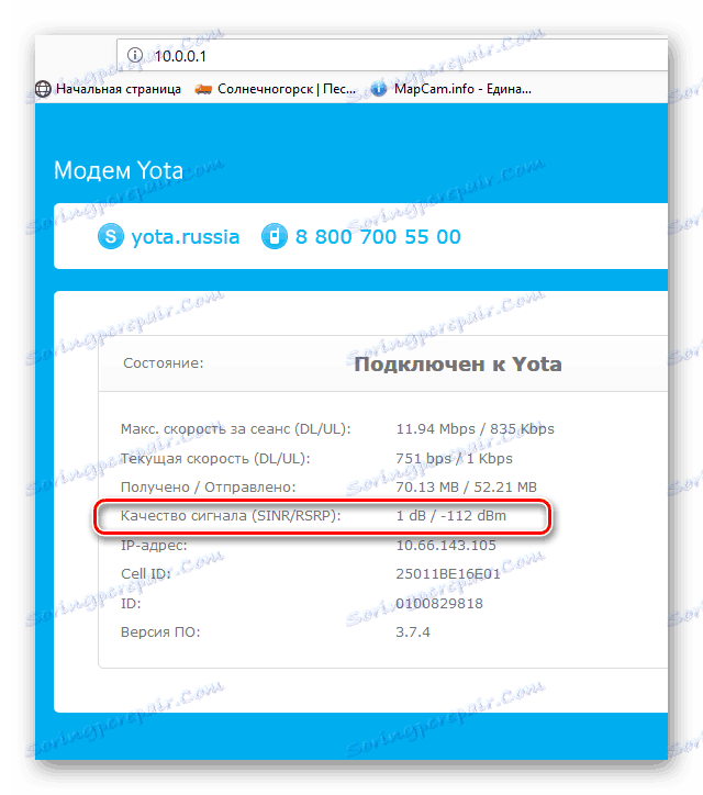 Kvalita signálu Yota
