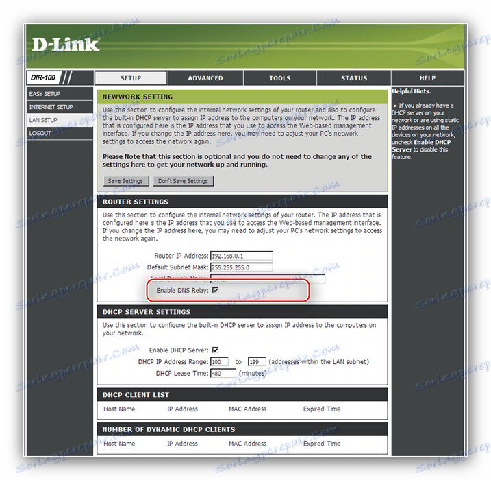 تنشيط الترحيل لتكوين شبكة LAN لتكوين جهاز التوجيه D-Link DIR-100