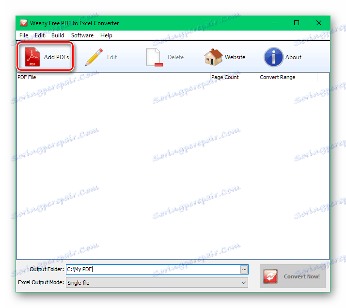 Če kliknete gumb Dodaj datoteke PDF v programu Free PDF Converter Excel