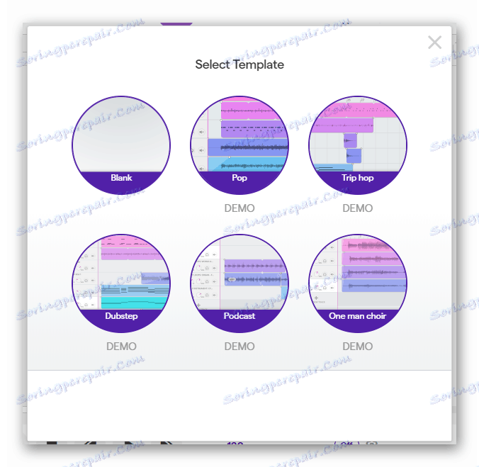 Прозор за одабир демо образаца у Соундтрап онлине сервису