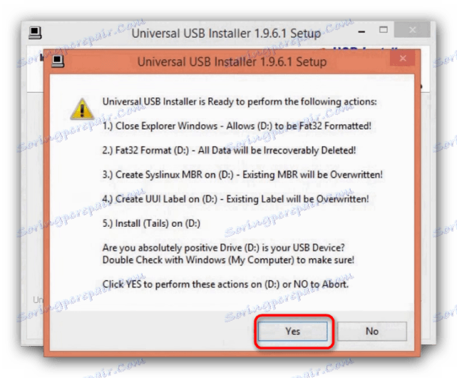 Потвърдете старта на влизането в Universal USB Installer