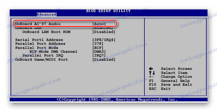 Parametr na płycie AC97 Audio AMI BIOS