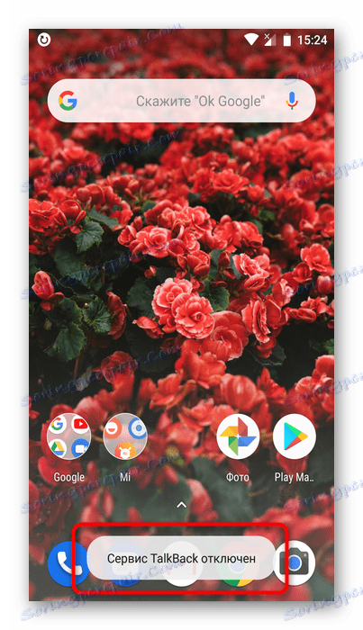 Obvestilo o prekinitvi povezave TalkBack na domačem zaslonu Android