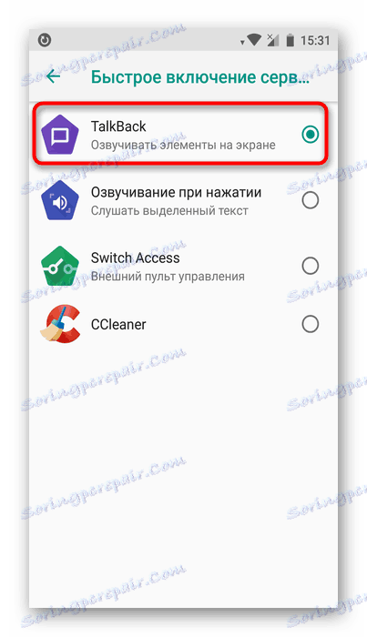 Izbira funkcije TalkBack za prilagajanje gumbov za glasnost v sistemu Android