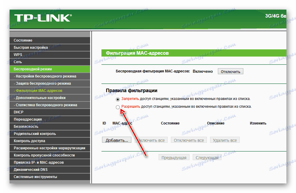 Izbira pravil filtriranja na usmerjevalniku TP-Link