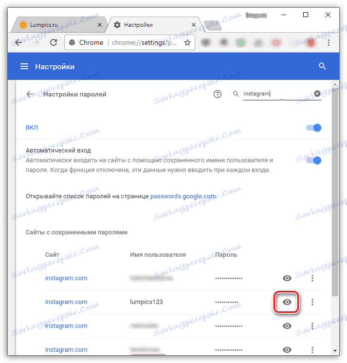 Zobrazte heslo aplikace Instagram v prohlížeči Google Chrome