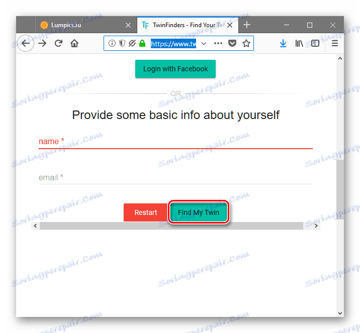Введення деякою інформацією про себе на сайті twinsfinder.com