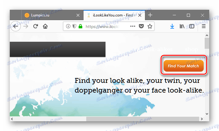 Натискання на кнопку find your match на сайті ilooklikeyou.com