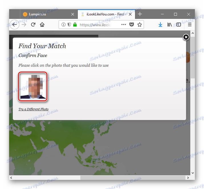 Натискання на попередній завантаженого зображення особи на сайті ilooklikeyou.com