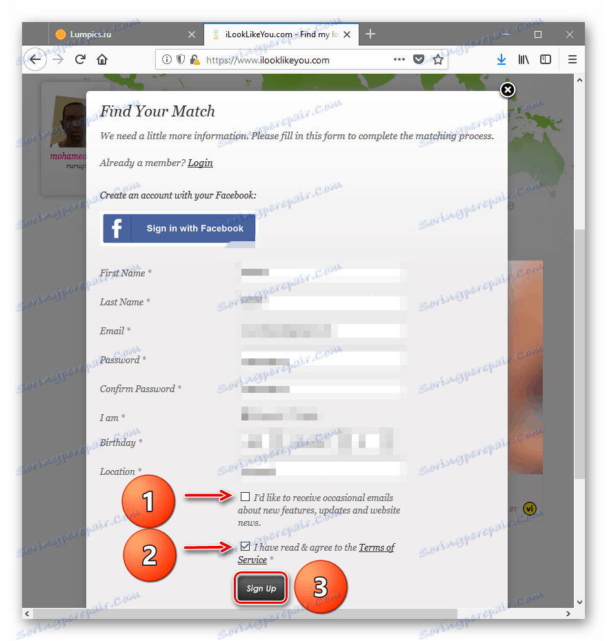 Процес реєстрації нового користувача на сайті ilooklikeyou.com