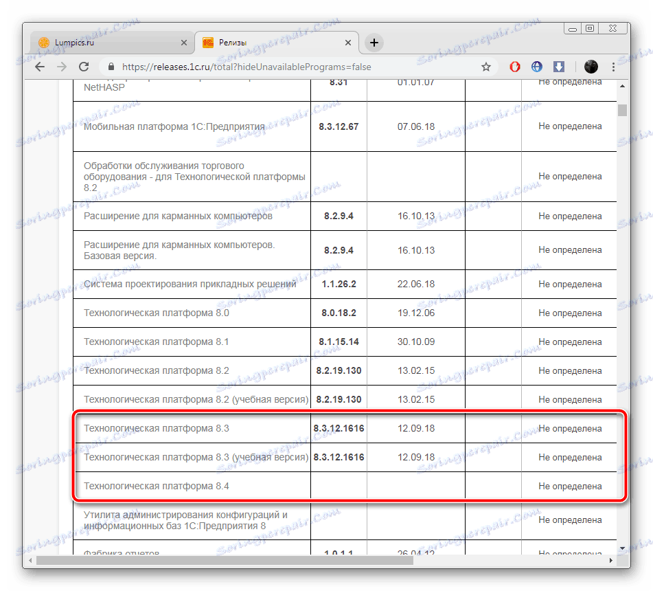 Výber verzie platformy platformy 1C