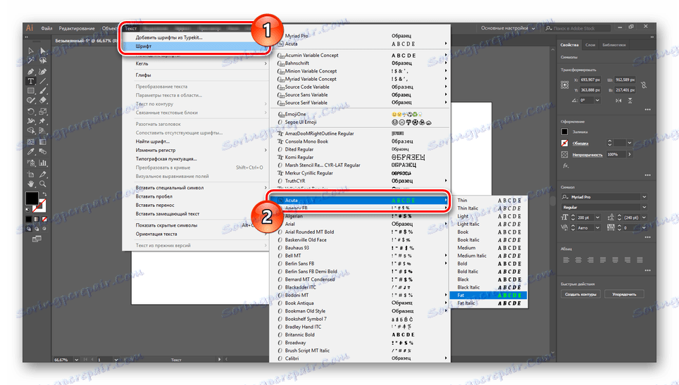 Výber pridaného písma v aplikácii Adobe Illustrator