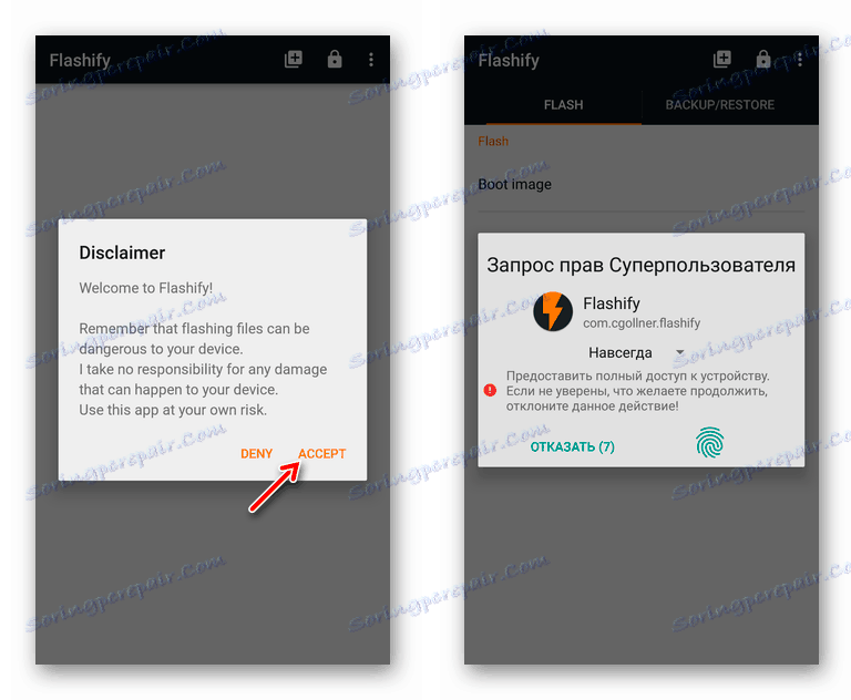 Začetna konfiguracija aplikacije Flashify v Androidu