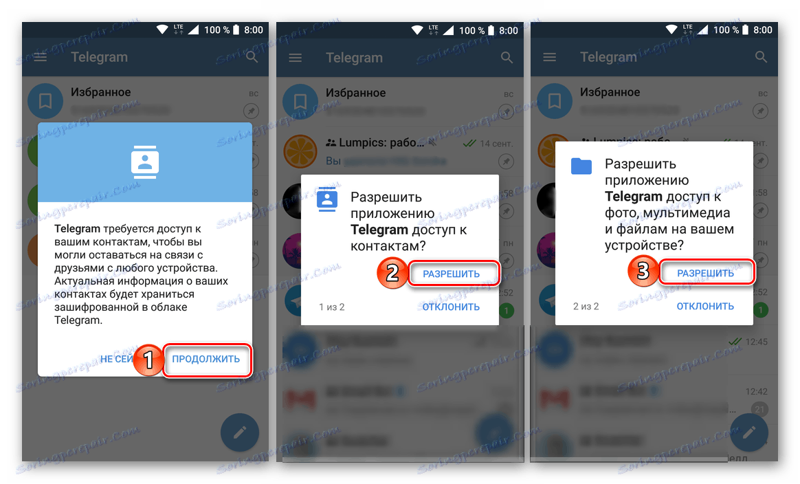 Надання необхідних дозволів при запуску і настроювати програму Telegram для Android