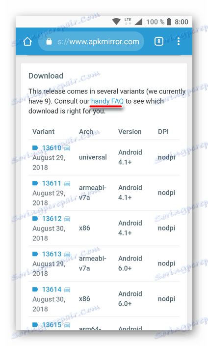Перехід до перегляду handy FAQ для вибору APK-файлу для установки програми Telegram для Android
