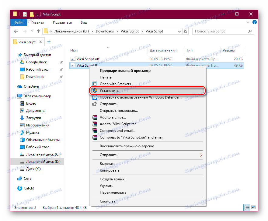 Inštalácia písma TTF cez kontextové menu v systéme Windows