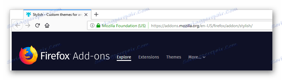 Перехід на сторінку розширення Stylish в Mozilla Firefox.