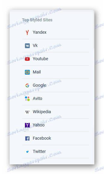 Пошук меню Top Styled Sites на сайті розширення Stylish